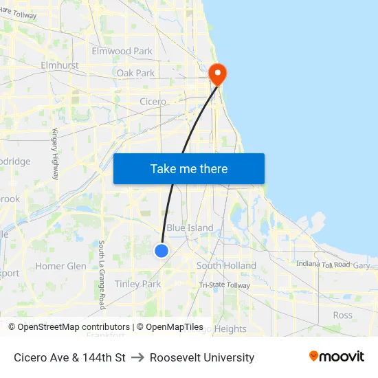 Cicero Ave & 144th St to Roosevelt University map