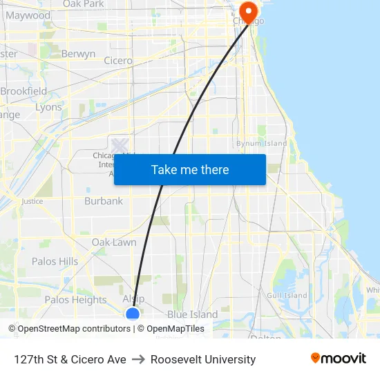 127th St & Cicero Ave to Roosevelt University map