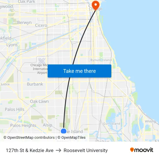 127th St & Kedzie Ave to Roosevelt University map