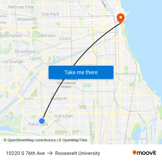 10220 S 76th Ave to Roosevelt University map