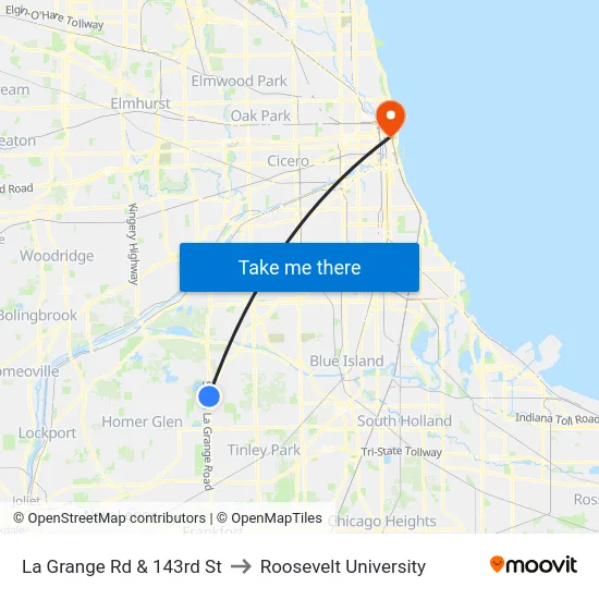 La Grange Rd & 143rd St to Roosevelt University map