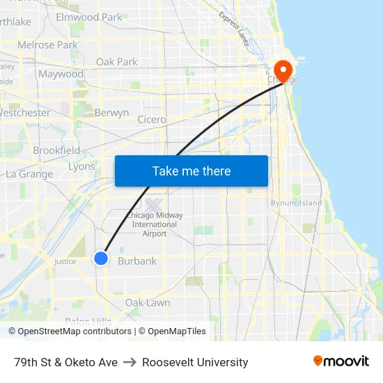 79th St & Oketo Ave to Roosevelt University map