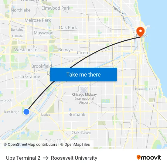 Ups Terminal 2 to Roosevelt University map