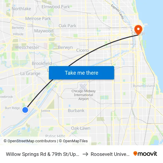 Willow Springs Rd & 79th St/Ups Way to Roosevelt University map