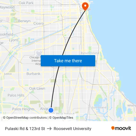 Pulaski Rd & 123rd St to Roosevelt University map