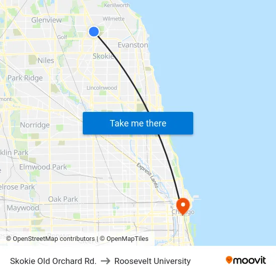 Skokie Old Orchard Rd. to Roosevelt University map