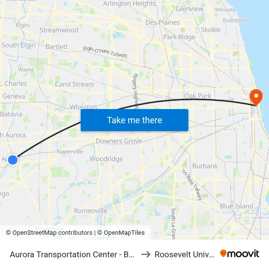 Aurora Transportation Center - Bus Stop A to Roosevelt University map