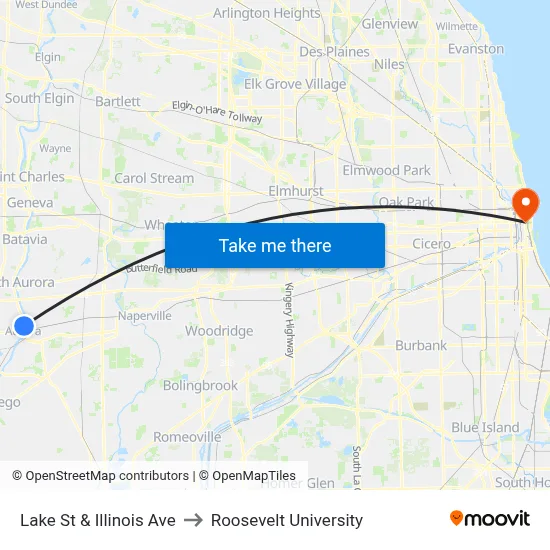 Lake St & Illinois Ave to Roosevelt University map