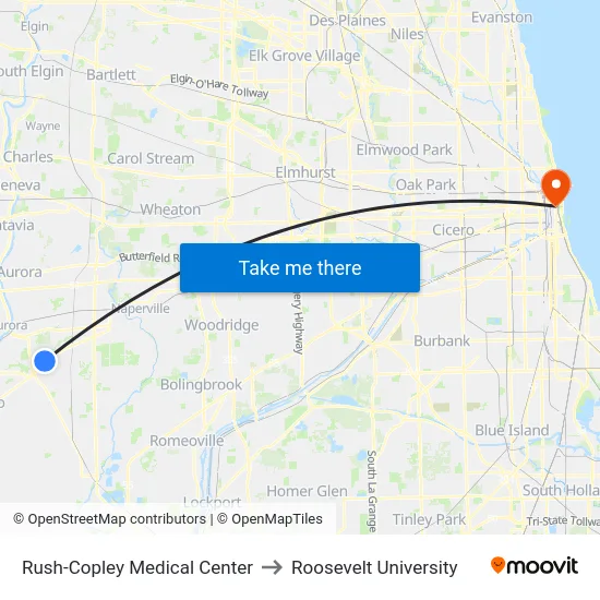 Rush-Copley Medical Center to Roosevelt University map