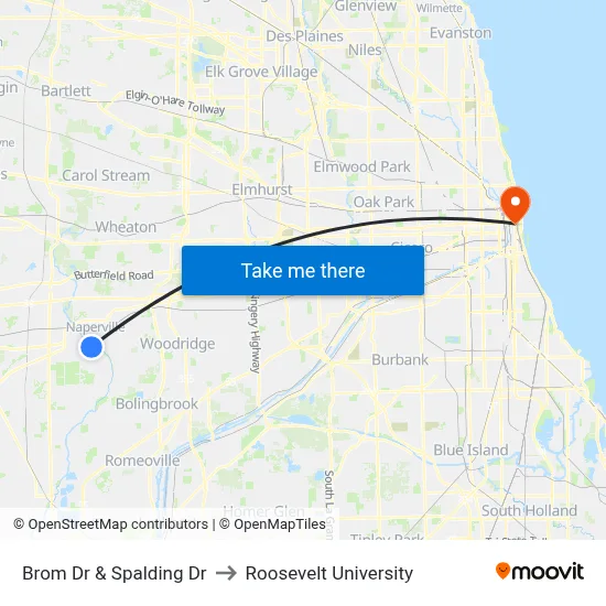 Brom Dr & Spalding Dr to Roosevelt University map