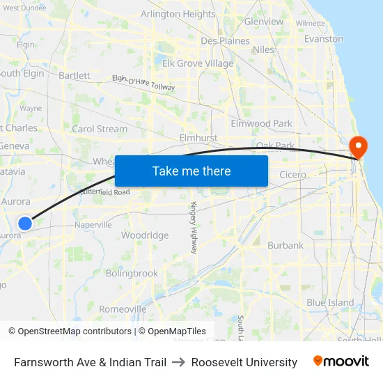Farnsworth Ave & Indian Trail to Roosevelt University map