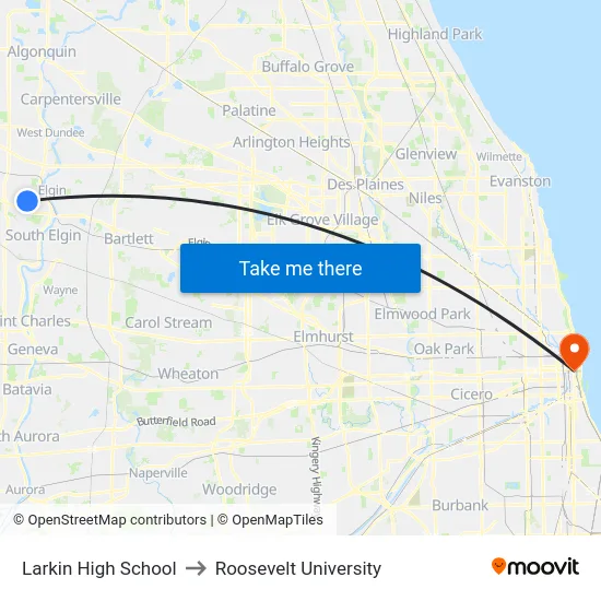 Larkin High School to Roosevelt University map