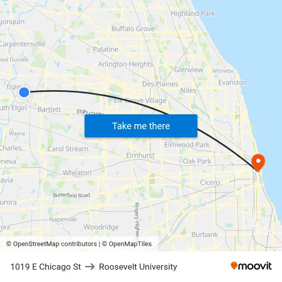 1019 E Chicago St to Roosevelt University map