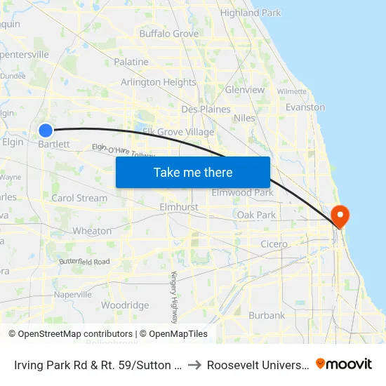 Irving Park Rd & Rt. 59/Sutton Rd to Roosevelt University map
