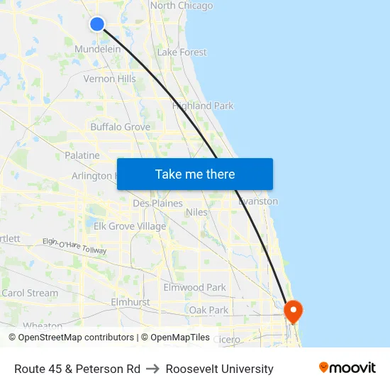Route 45 & Peterson Rd to Roosevelt University map