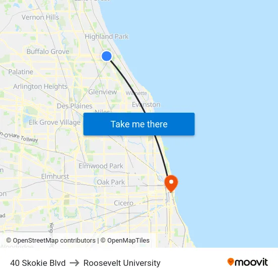 40 Skokie Blvd to Roosevelt University map