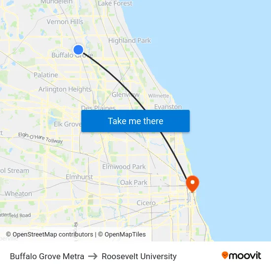Buffalo Grove Metra to Roosevelt University map