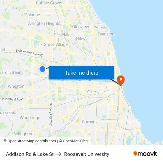 Addison Rd & Lake St to Roosevelt University map