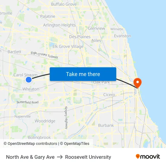 North Ave & Gary Ave to Roosevelt University map