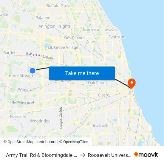 Army Trail Rd & Bloomingdale Rd to Roosevelt University map