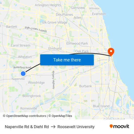 Naperville Rd & Diehl Rd to Roosevelt University map