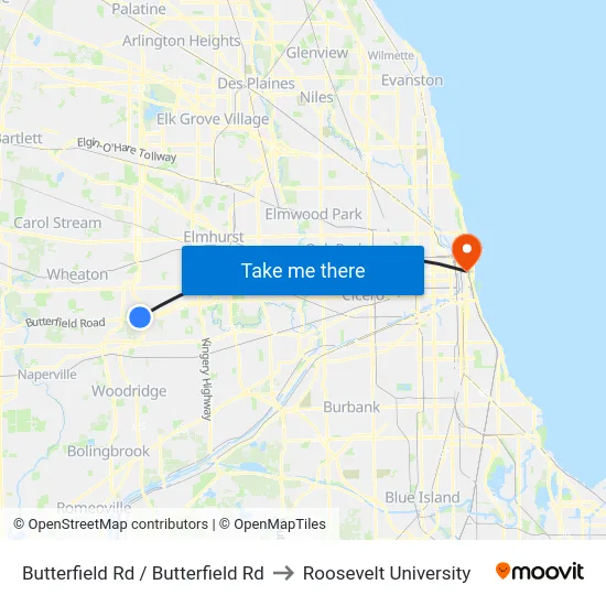 Butterfield Rd / Butterfield Rd to Roosevelt University map
