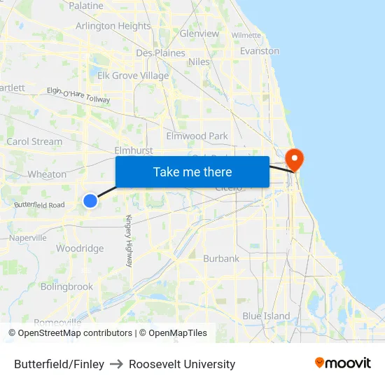 Butterfield/Finley to Roosevelt University map