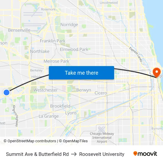 Summit Ave & Butterfield Rd to Roosevelt University map