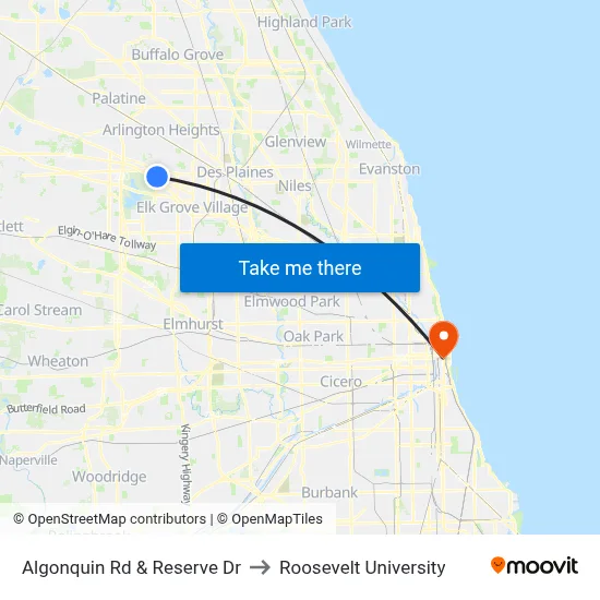 Algonquin Rd & Reserve Dr to Roosevelt University map