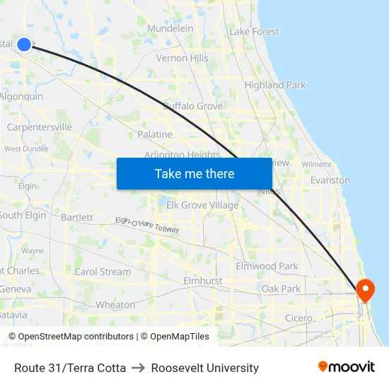 Route 31/Terra Cotta to Roosevelt University map