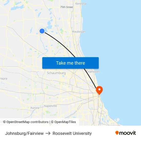 Johnsburg/Fairview to Roosevelt University map