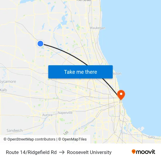 Route 14/Ridgefield Rd to Roosevelt University map