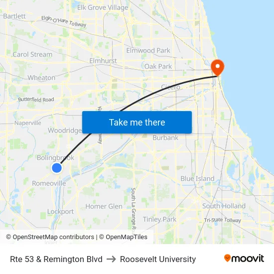 Rte 53 & Remington Blvd to Roosevelt University map