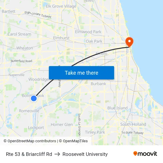 Rte 53 & Briarcliff Rd to Roosevelt University map