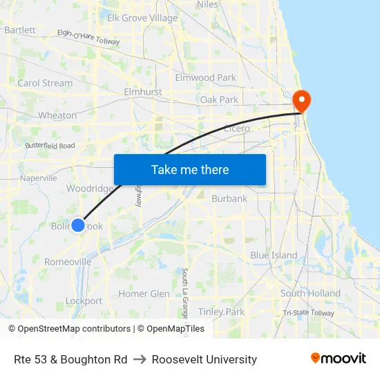 Rte 53 & Boughton Rd to Roosevelt University map