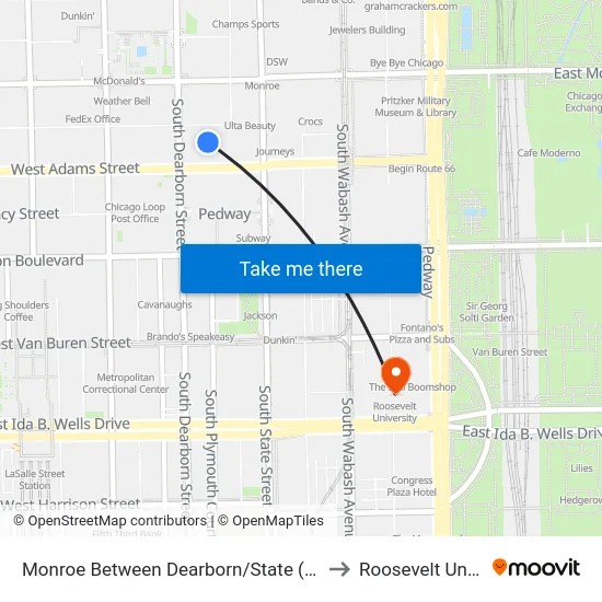 Monroe Between Dearborn/State (Drop Off Only) to Roosevelt University map
