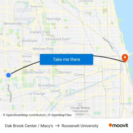Oak Brook Center / Macy's to Roosevelt University map