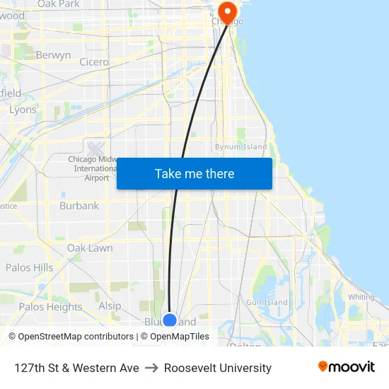 127th St & Western Ave to Roosevelt University map