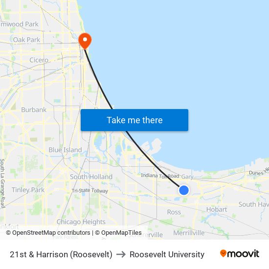 21st & Harrison (Roosevelt) to Roosevelt University map