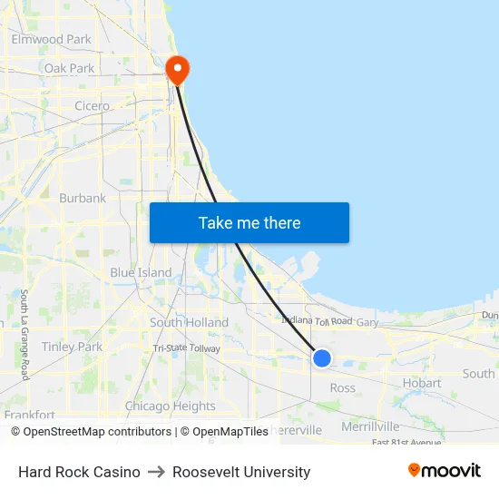 Hard Rock Casino to Roosevelt University map
