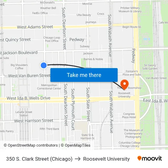 350 S. Clark Street (Chicago) to Roosevelt University map