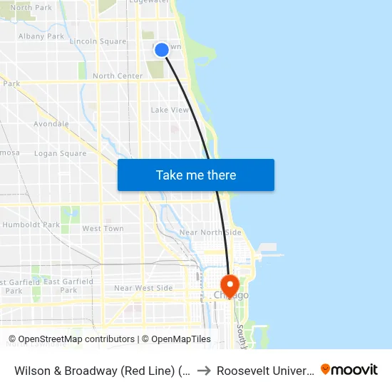 Wilson & Broadway (Red Line) (East) to Roosevelt University map
