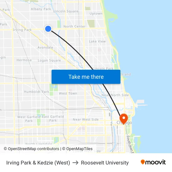 Irving Park & Kedzie (West) to Roosevelt University map