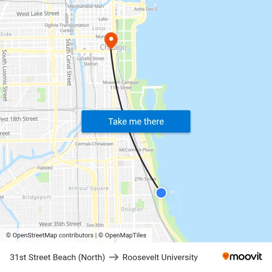 31st Street Beach (North) to Roosevelt University map