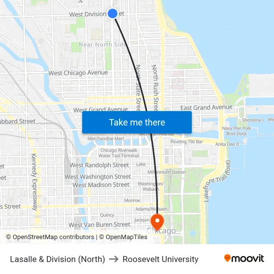 Lasalle & Division (North) to Roosevelt University map
