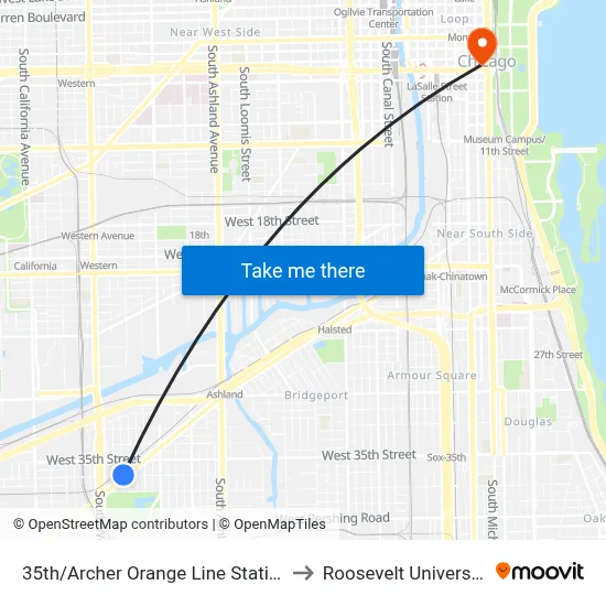 35th/Archer Orange Line Station to Roosevelt University map