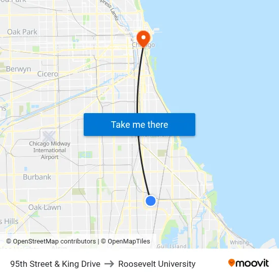 95th Street & King Drive to Roosevelt University map