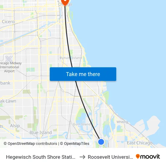Hegewisch South Shore Station to Roosevelt University map