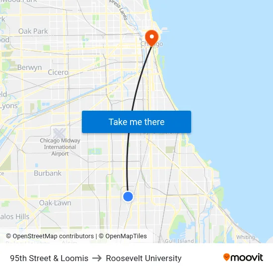95th Street & Loomis to Roosevelt University map