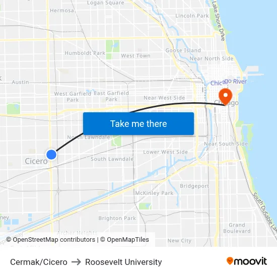 Cermak/Cicero to Roosevelt University map